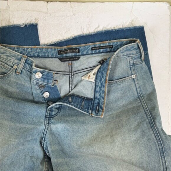 A&Fitch Cropped Stovepipe Wide Leg Crop High Rise Raw Edge Jeans Ombre Denim 31 - Picture 9 of 16